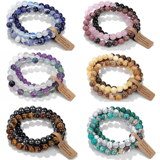Natural Stone Crystal Beads Bracelet Amethyst Multi Layered Healing