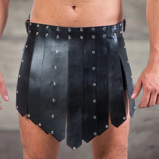 Sexy Gothic Men Gladiator Costume Harness Roman Skirt Fancy Dress