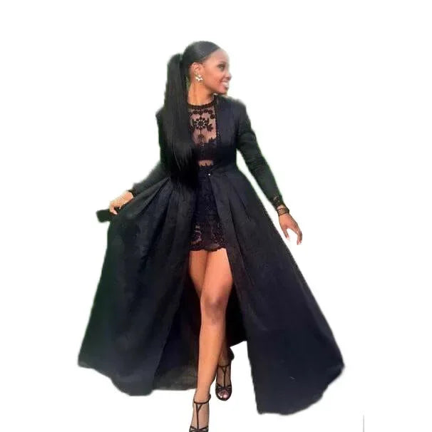 Sexy Black Two Piece Lace Mini Dress with Over Dress