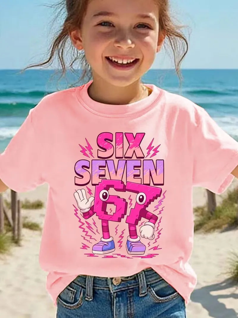 67 Six Seven Italian Brainrot Meme Girls' Short Sleeved Children T-shirt Summer Clothes Tshirt Top