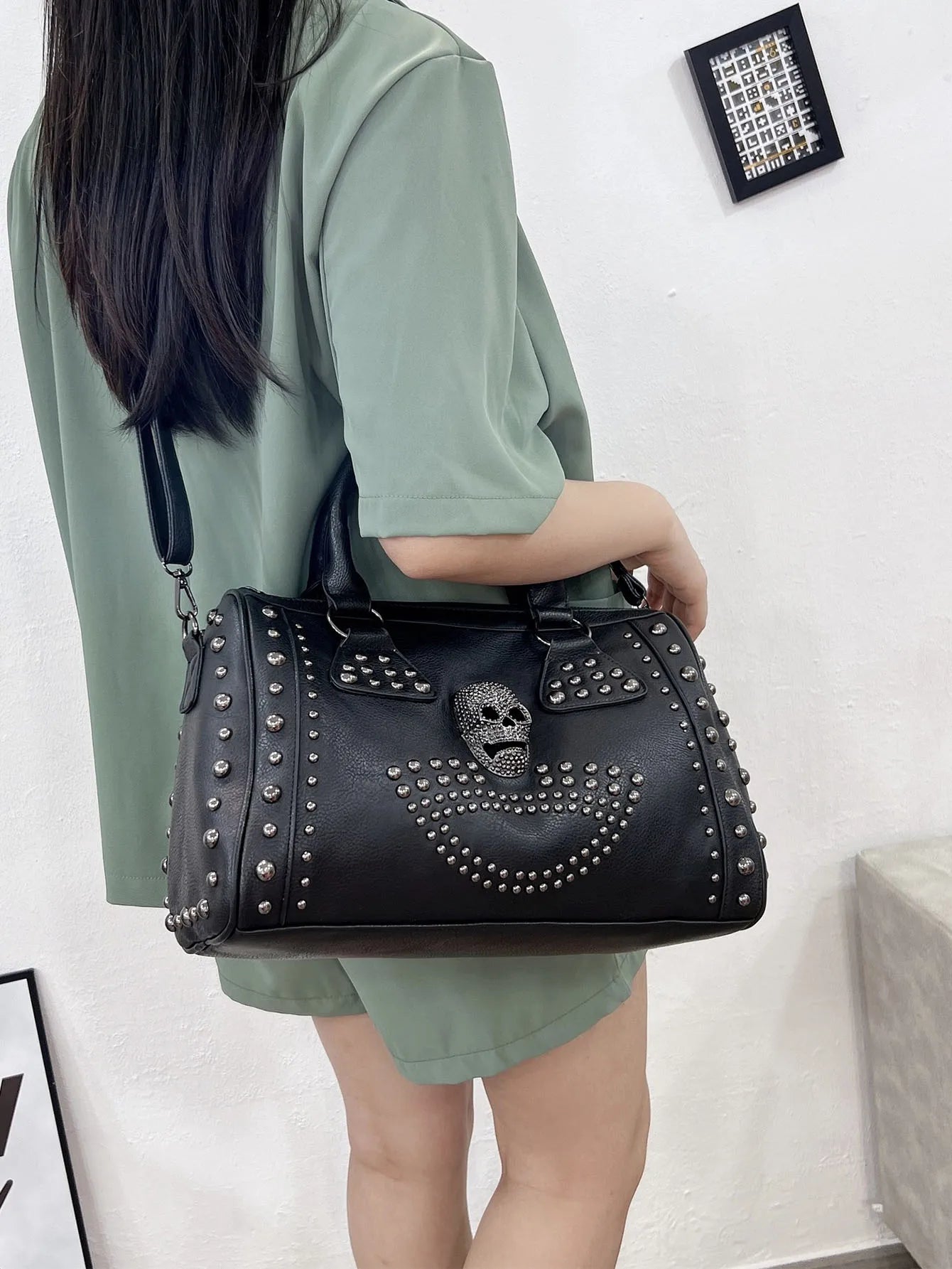 Large Gothic Skull Handbag Shoulder Bag Tote