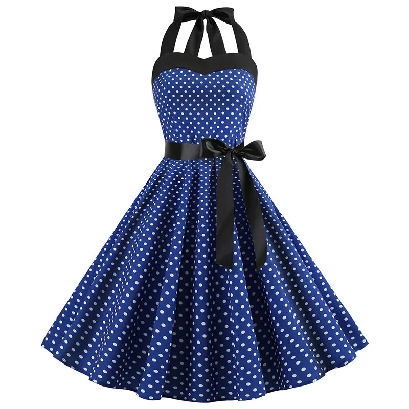 Vintage 1950s Polka Dot Summer Dress White Vintage Dress Pin Up Rockabilly Swing Dress