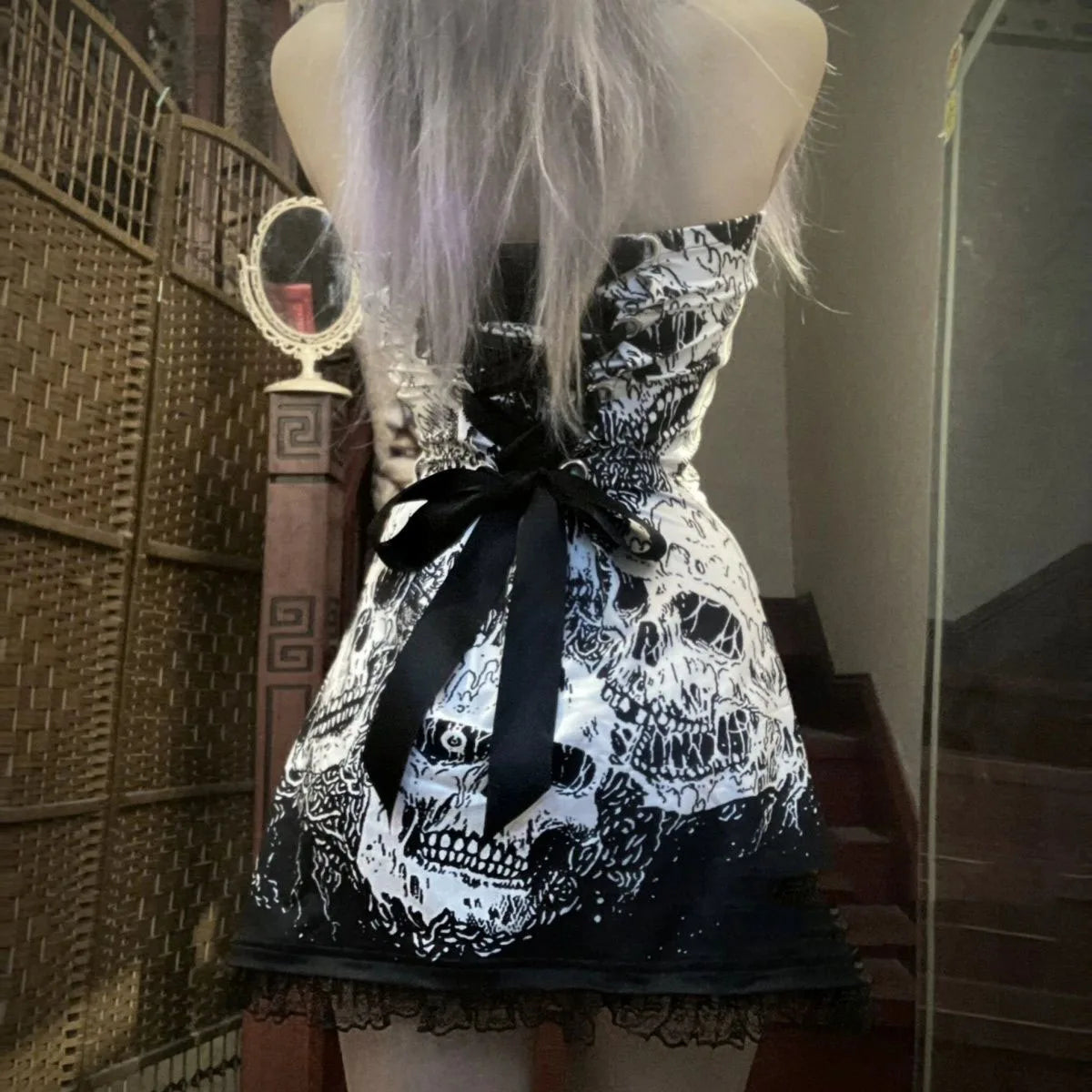Gothic Sexy Skull Print Strapless Party Mini Dress