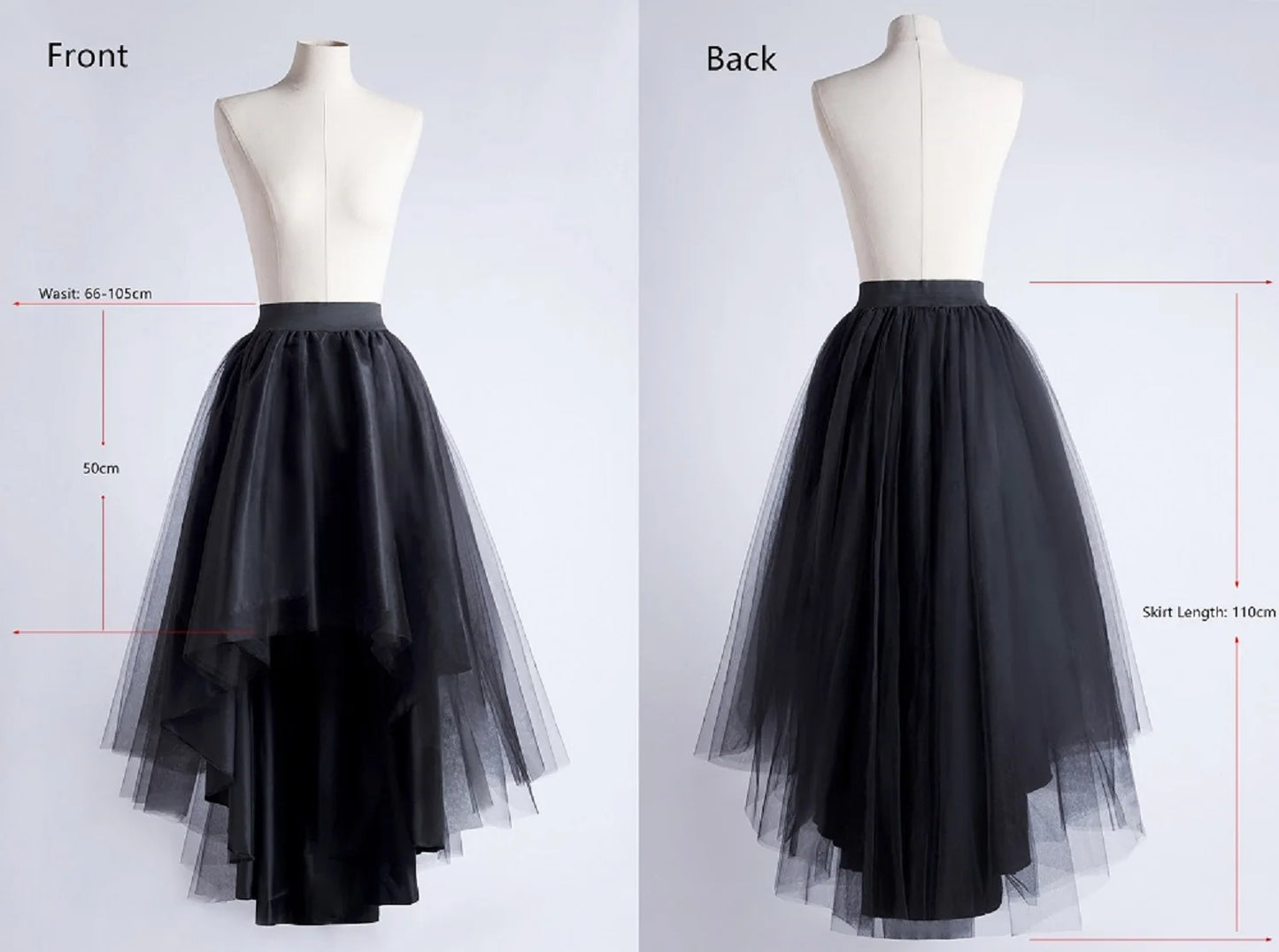 Long Black Gothic Skirt Net Tulle Tutu Overskirt