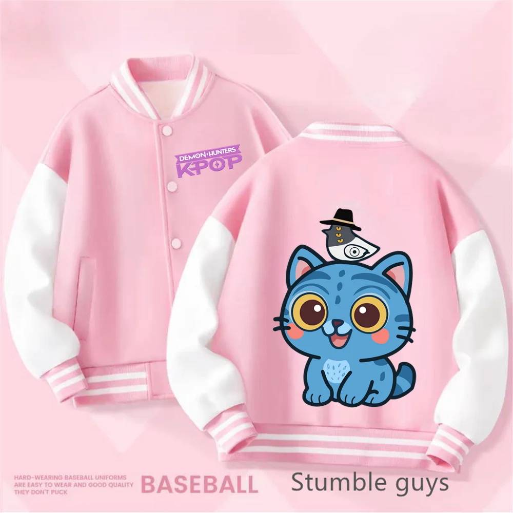 Kpop Demon Hunters Baseball Varsity Jacket Kids Rumi Mira Zoey Huntrix Derpy Tiger Coat Merch Gifts
