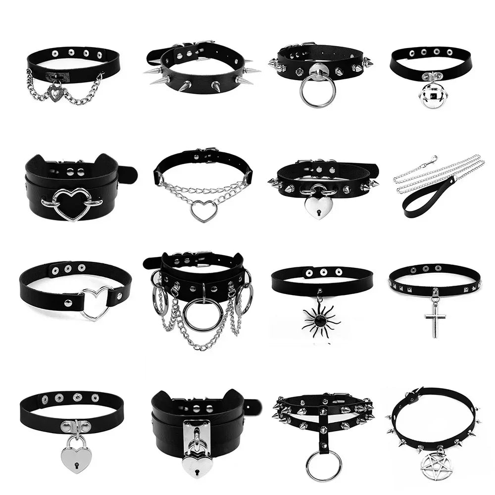 Bondage Sexy Heart Lock Key Rivets Black Goth Punk Chokers Gothic Collar