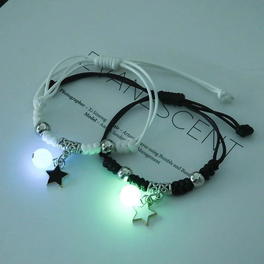 Glow in the Dark Luminous Bracelet Pair Friendship Star Pendant Charm