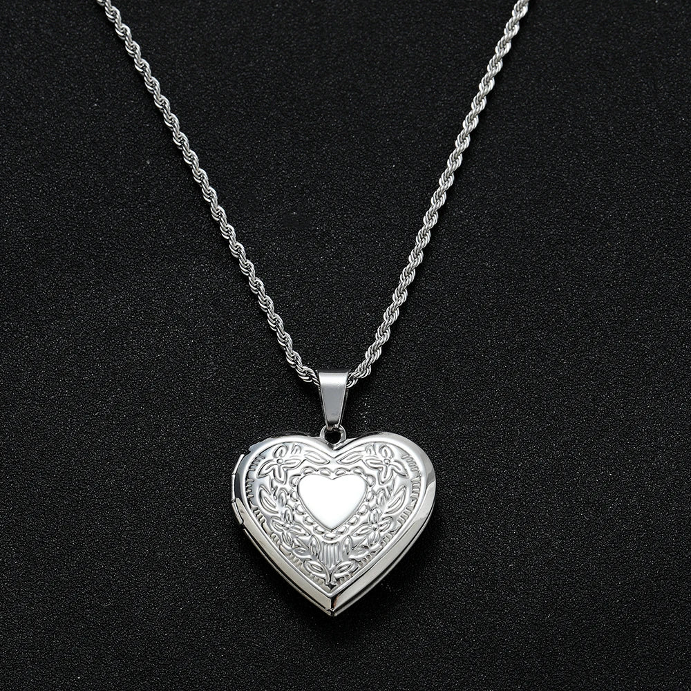 Stainless Steel Locket Heart Pendant Necklace Victorian