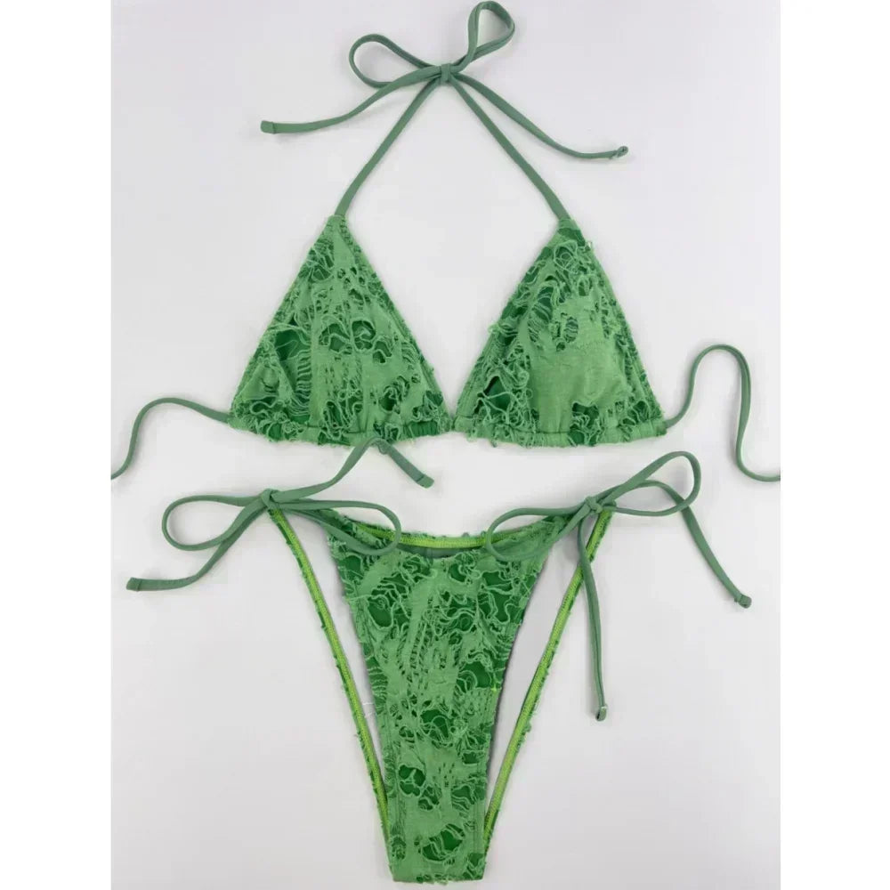 Sexy Gothic Grunge Two Piece Halter Bikini Swimwear