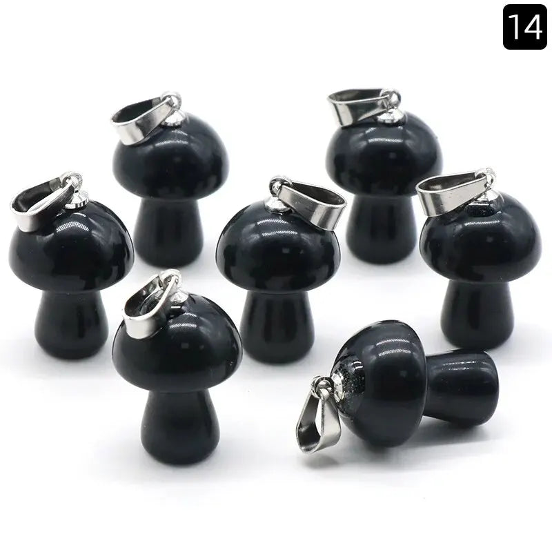 7pcs/Set 15x20mm Natural Stone Mushroom Shape Pendant Agate Quartz Opal Charms for Jewelry Making DIY Necklace Bracelet Earrings