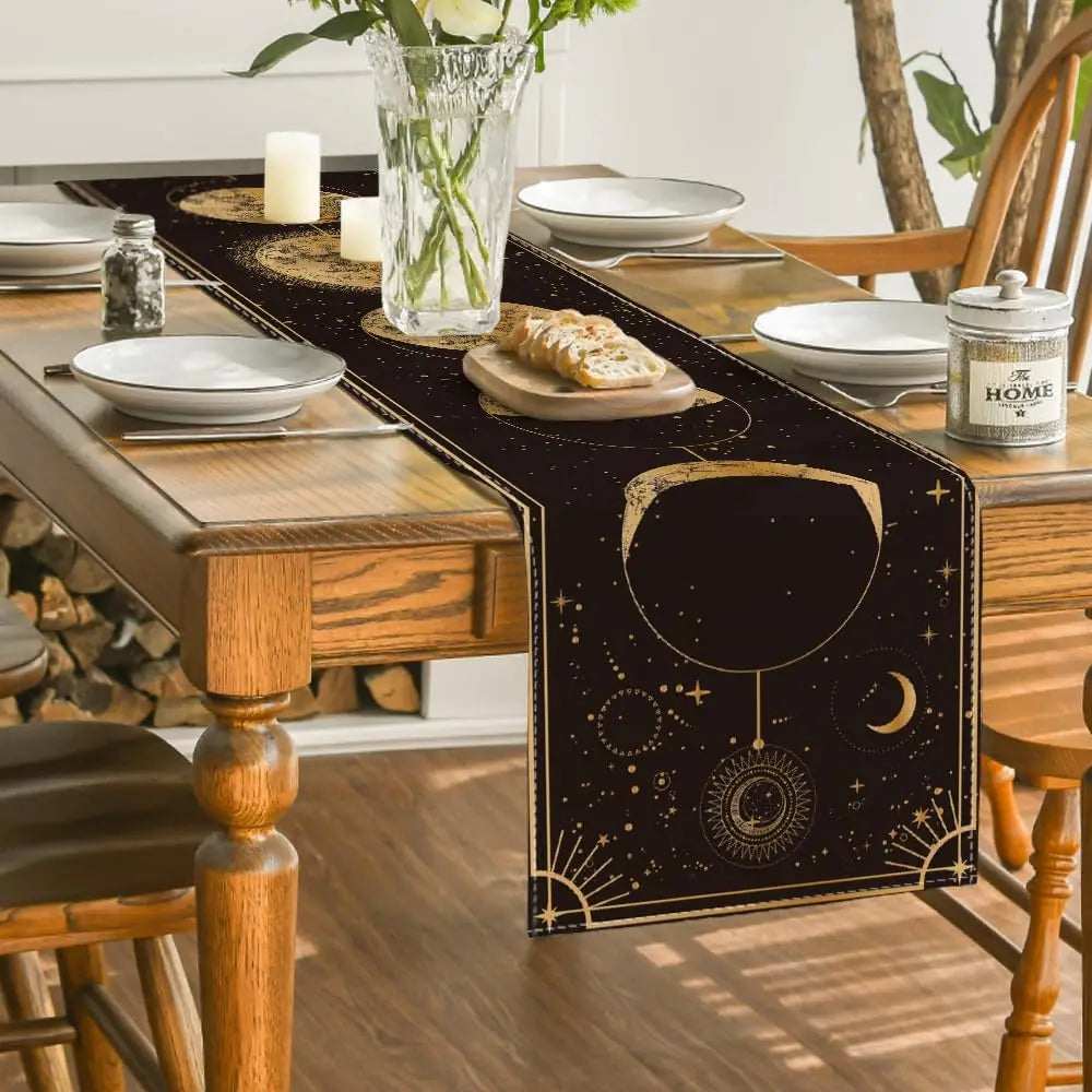 Gothic Astrology Moon Magic Linen Table Runner Party Decor Tablecloth