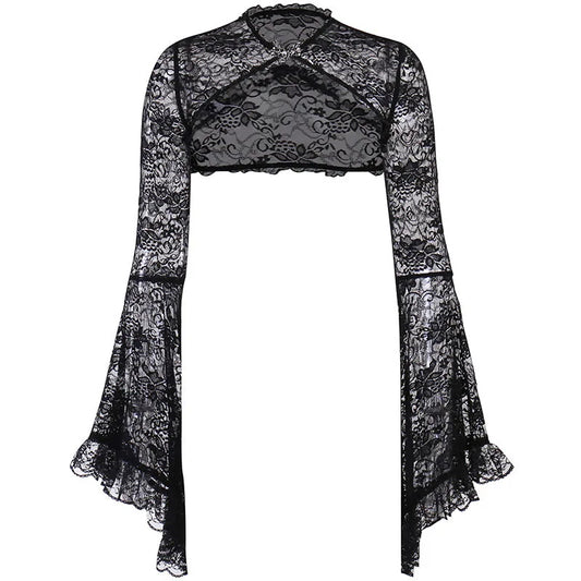 Gothic Black Lace Bell Sleeve Shrug Bolero Jacket Top