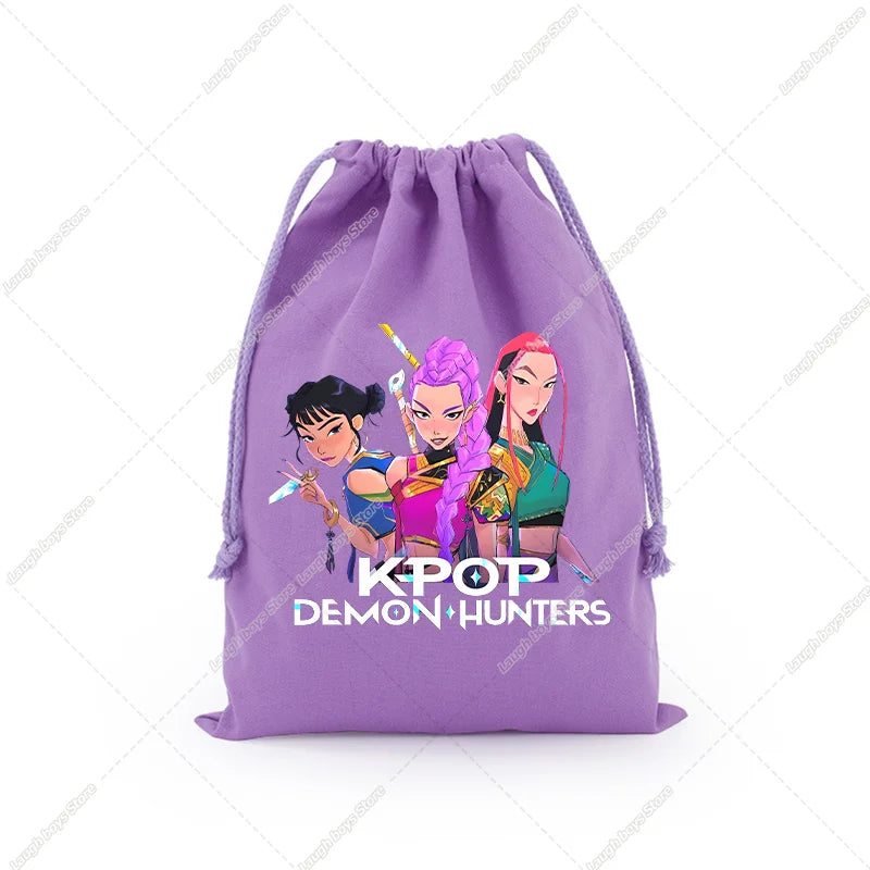 KPop Demon Hunters Merch Drawstring Purse Pouch Swim/PE Kit Swim Book Bag Huntrix Derpy Tiger Gift