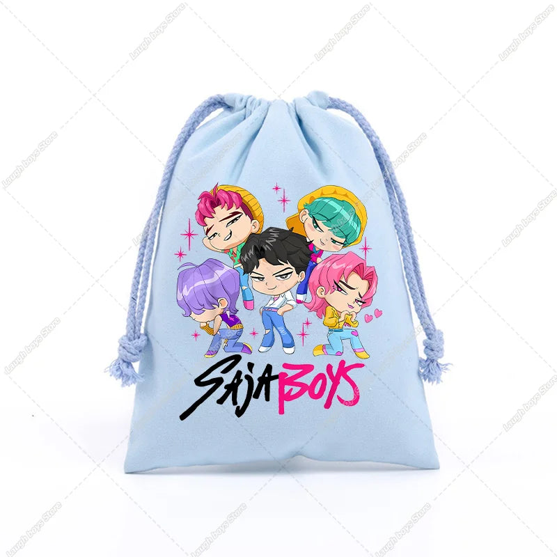 KPop Demon Hunters Merch Drawstring Purse Pouch Swim/PE Kit Swim Book Bag Huntrix Derpy Tiger Gift