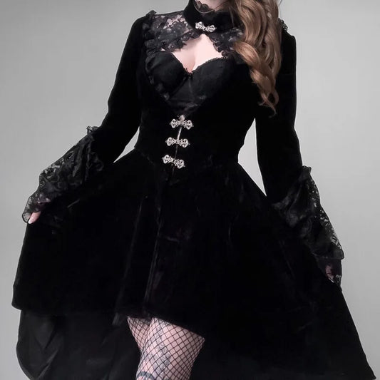 Black Gothic Velvet Lace Victorian Dress Coat