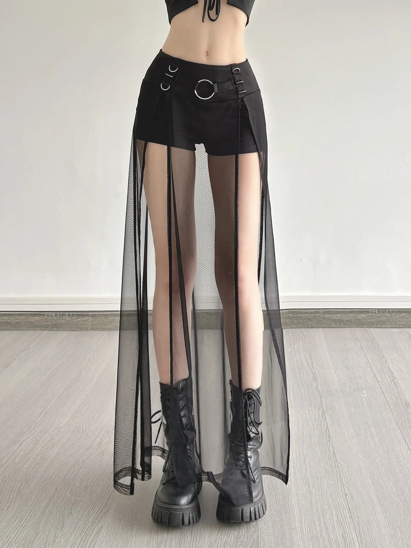 Alternative Gothic Shorts Hot Pants Sheer Skirt Y2K Clubwear