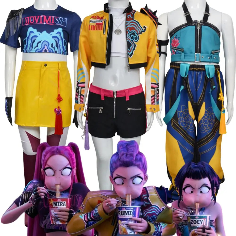 Kpop Demon Hunters Rumi Zoey Mira Cosplay Kids Child Girls Costume Huntrix K-pop Fancy Dress Costume