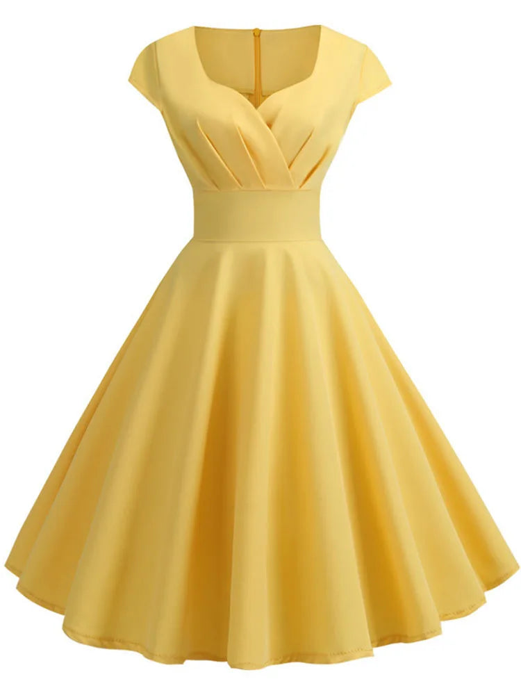 Vintage 1950s Summer Dress Pink Yellow Vintage Rockabilly Pin Up Swing Dress