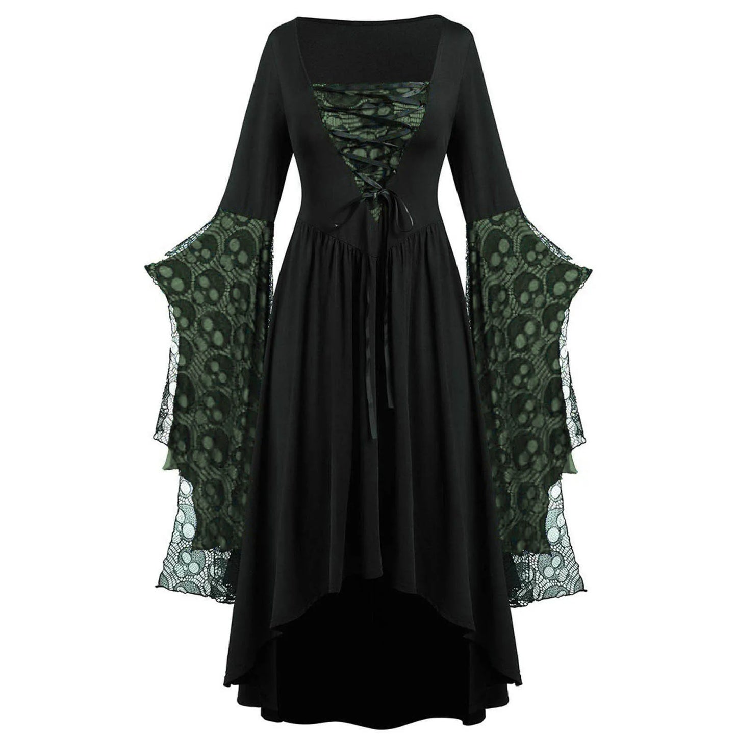 Gothic Long Black Witch Dress Halloween Fancy Dress Costume Purple