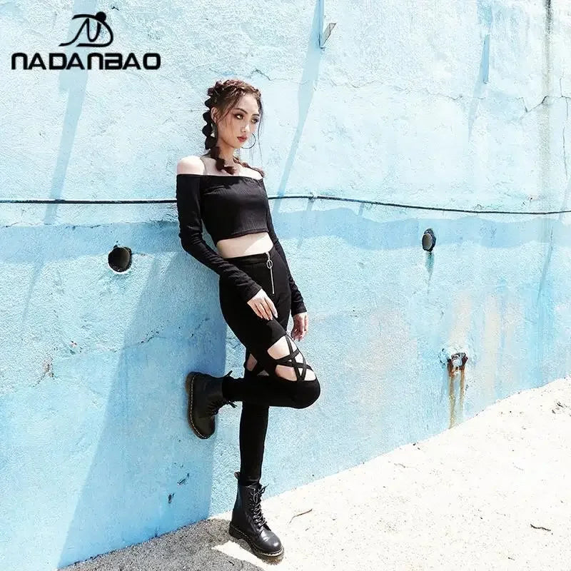 High Waist Gothic Hollow Out Pants Goth Sexy Pentagram Y2K Trousers