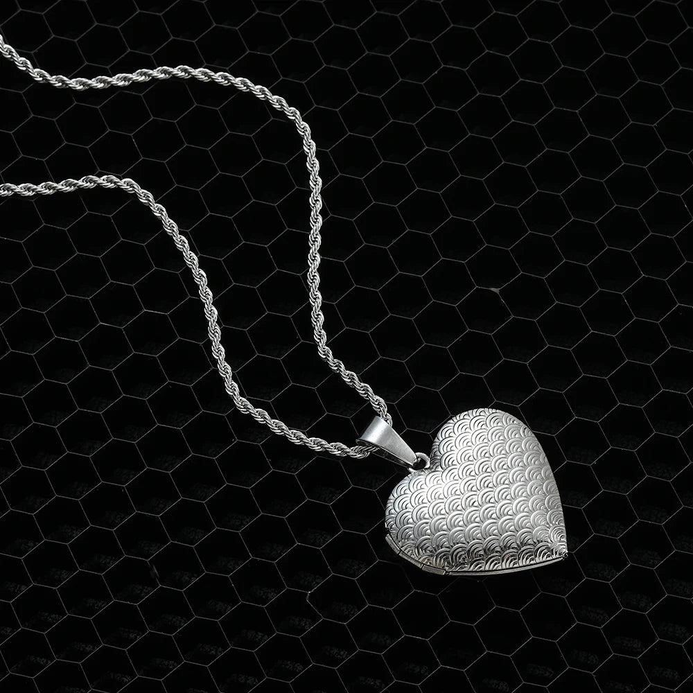 Stainless Steel Locket Heart Pendant Necklace Victorian