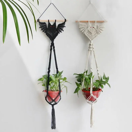 Gothic Bat Hanging Planter Woven Wicker Bat Hanging Tapestry Bohemian Wall Plant Holder