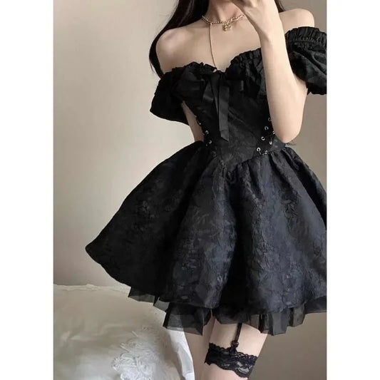 Gothic Black Princess Off Shoulder Party Mini Dress
