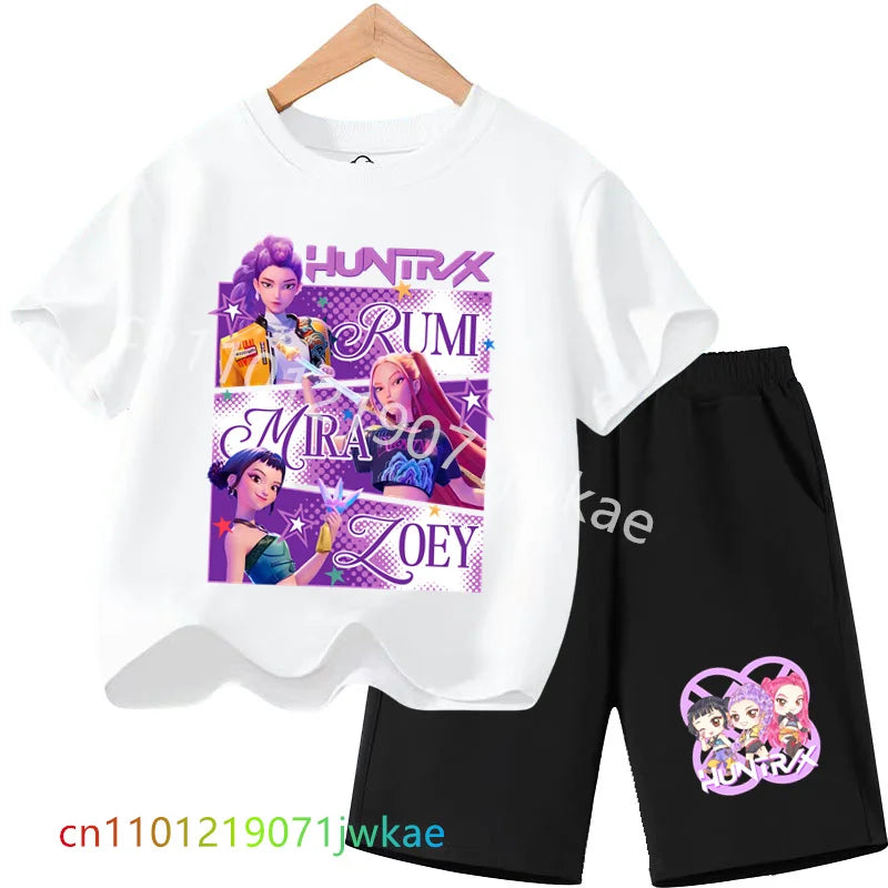 Huntrix T-shirt Set Kpop Demon Hunters Summer Clothes Shorts Rumi