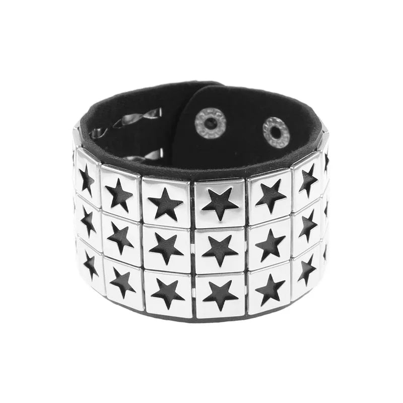 Black Silver Metal Arm Cuff Studded Bracelet
