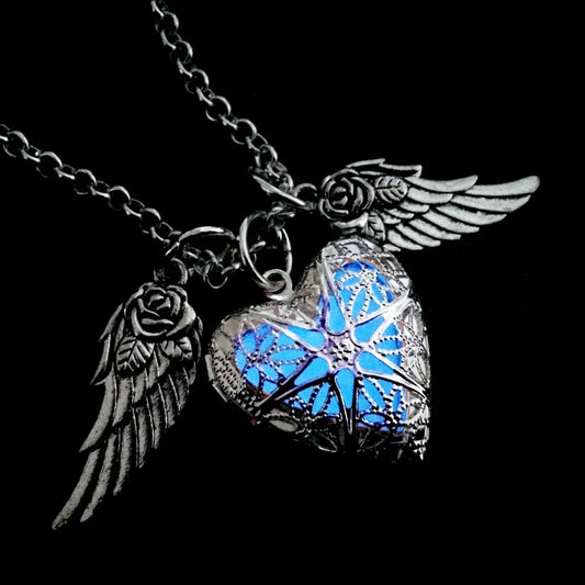 Angel Heart Wing Pendant Luminous Fluorescence Glow In The Dark Pendant Necklace