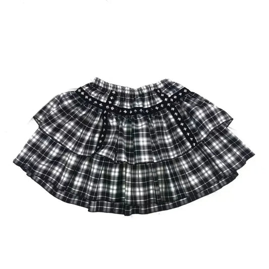 Punk Plaid Ruffle Skirt White Black Check Short Mini