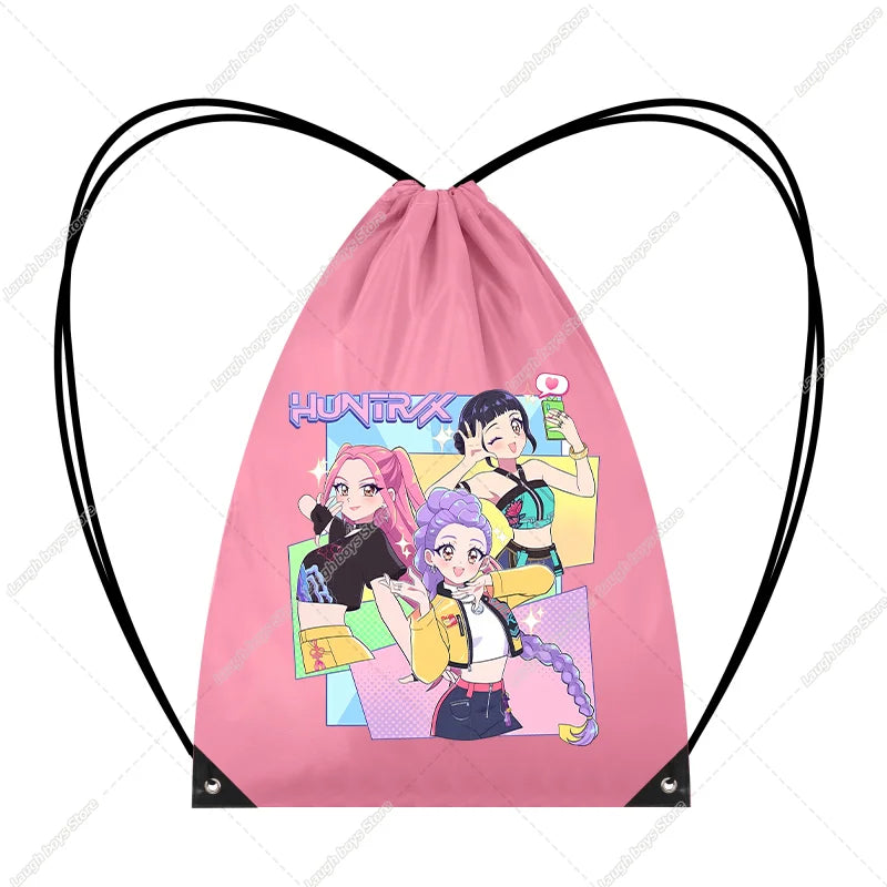 KPop Demon Hunters Merch Drawstring Bags Swim Sports PE Kit Book Bag Huntrix Rumi Derpy Gift Tiger