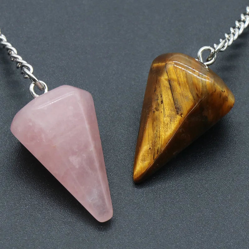 Natural Stone Quartz Agates Pendant Reiki Healing Cone Amethyst Charm Pendulum Pendants For Divination Dowsing Crystals