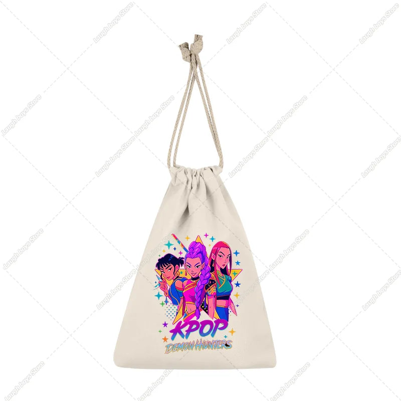 KPop Demon Hunters Merch Drawstring Purse Pouch Swim/PE Kit Swim Book Bag Huntrix Derpy Tiger Gift