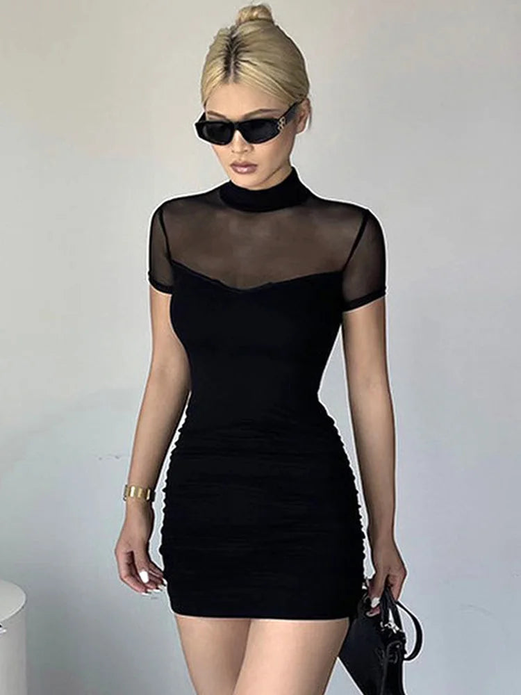 Goth Dark Y2k Bodycon Gothic Mesh Clubwear Mini Dress