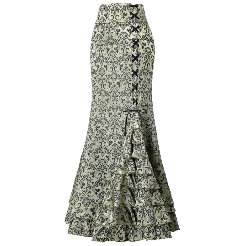 Victorian Gothic Steampunk Long Fish Tail Skirt