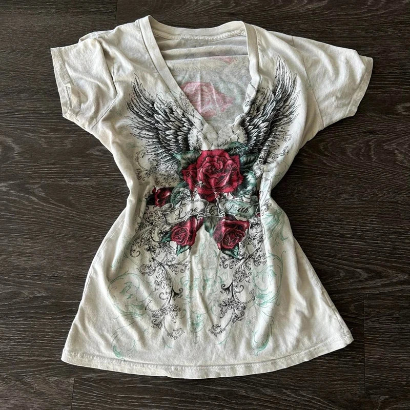 Gothic Roses Wings Vintage 90s TShirt