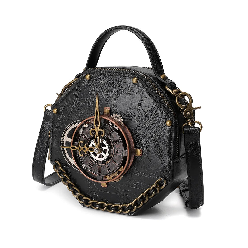 Steampunk Clockwork Punk Industrial Crossbody Bag Distressed Vintage Shoulder Handbag