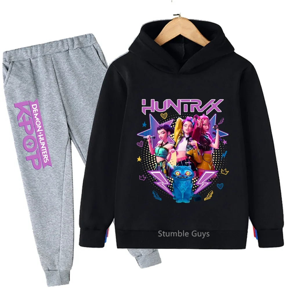 Kpop Demon Hunters Hoodie Set Huntrix Sweatshirts Tracksuit Joggers K-pop Clothes Merch