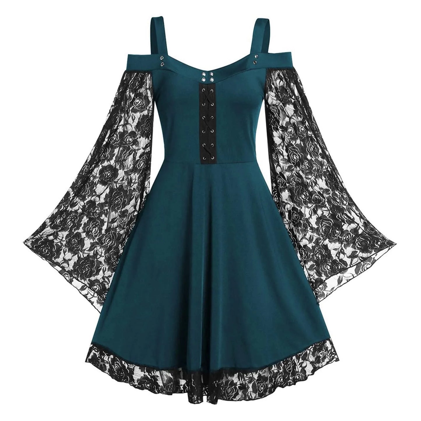Gothic Lace Sleeve Flared Skater Dress