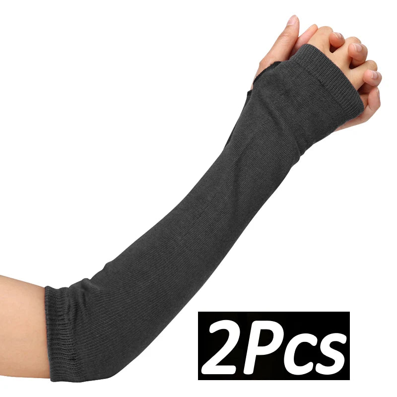 Black White Striped Arm Warmers Emo Punk Long Fingerless Gloves