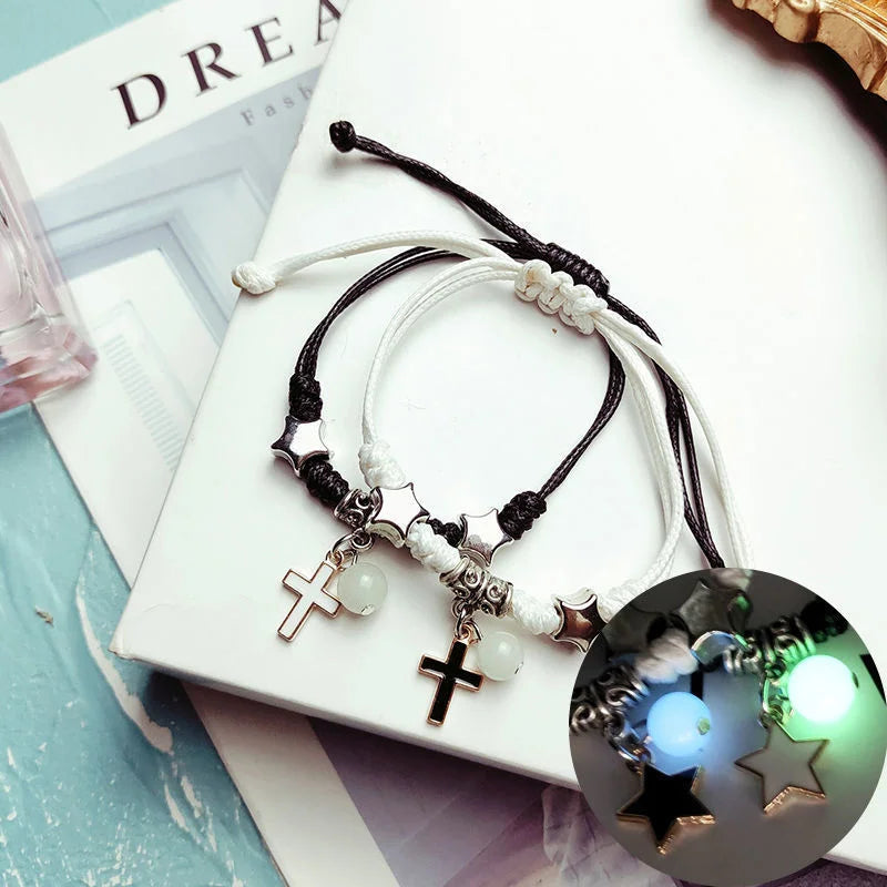 Glow in the Dark Luminous Bracelet Pair Friendship Star Pendant Charm