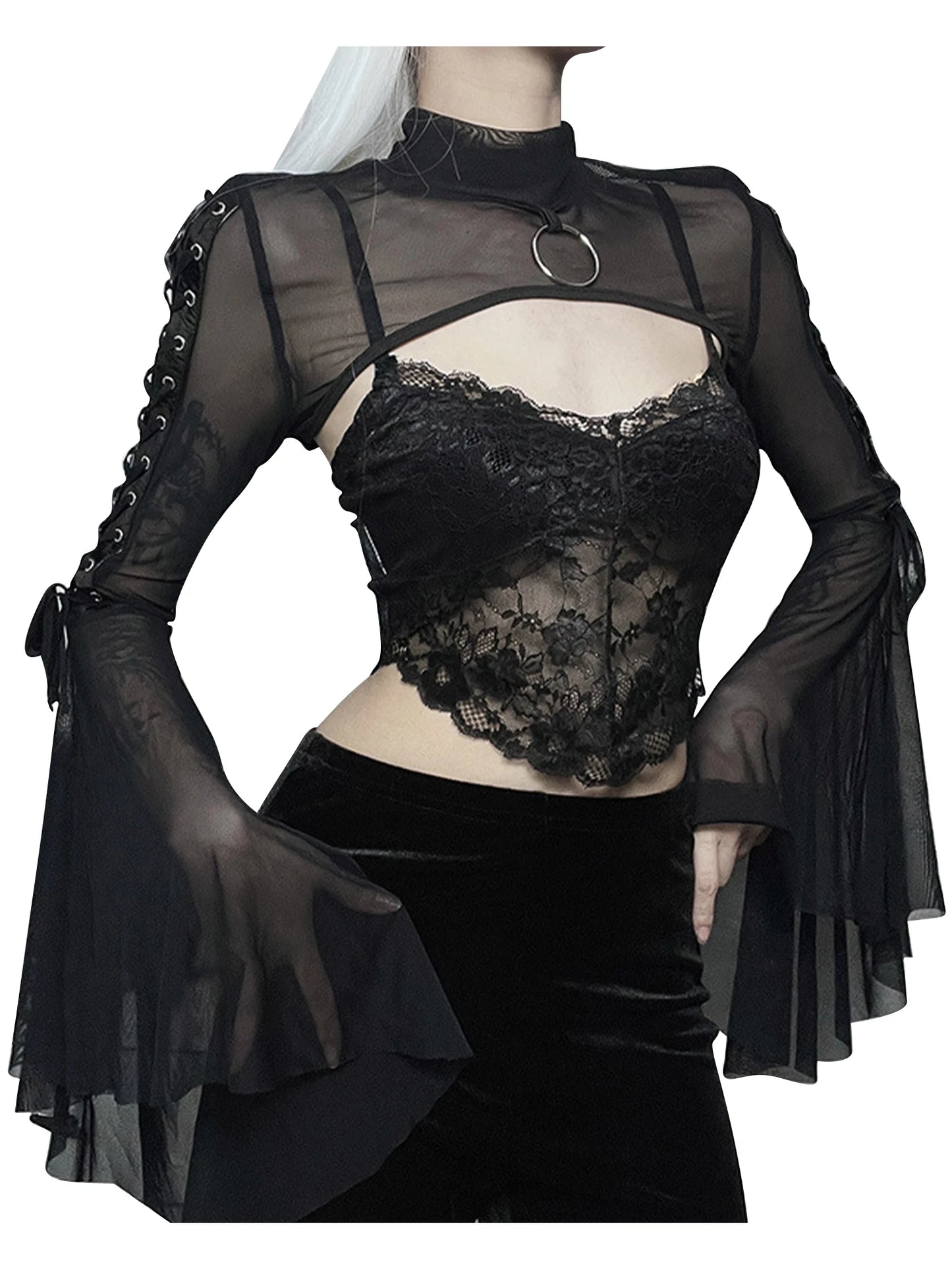 Black Gothic Punk Sheer Crop Top Rave Party Shrug Bolero