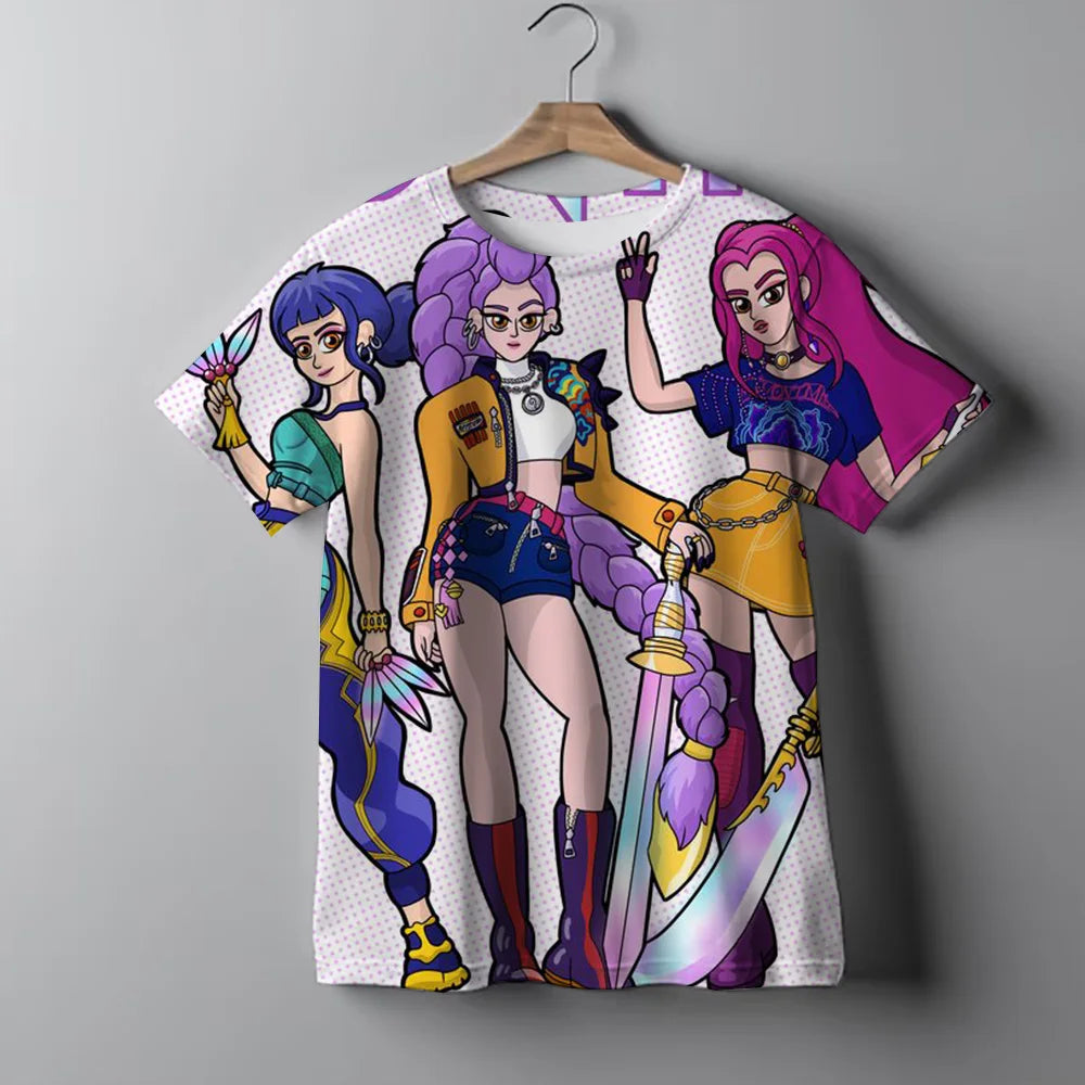 KPop Demon Hunters Kids T-Shirt Casual Girls Top Tees Huntrix Rumi Merch Gifts