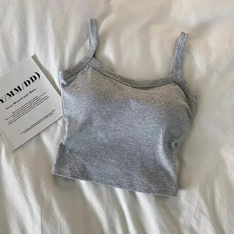 Black Grey White Crop Top Basic Vest Top TShirt Padded Bra