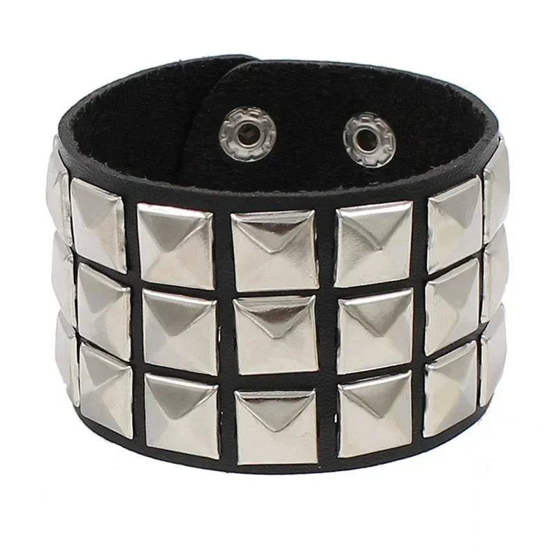 Black Silver Metal Arm Cuff Studded Bracelet