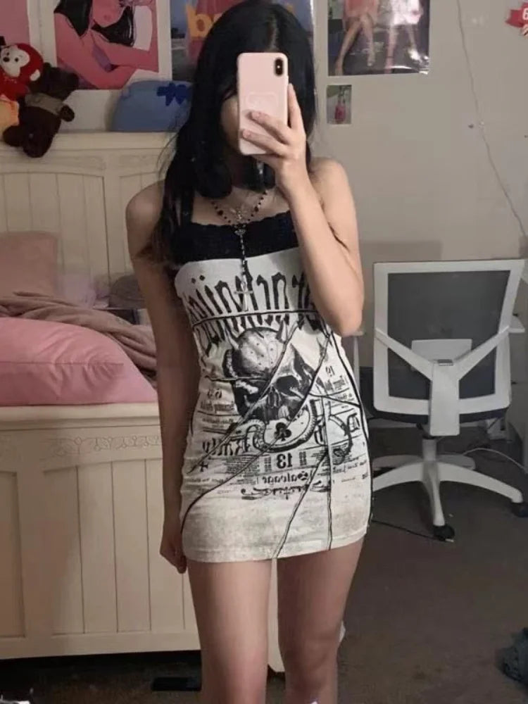 Skull Vest Punk Emo Mini Dress