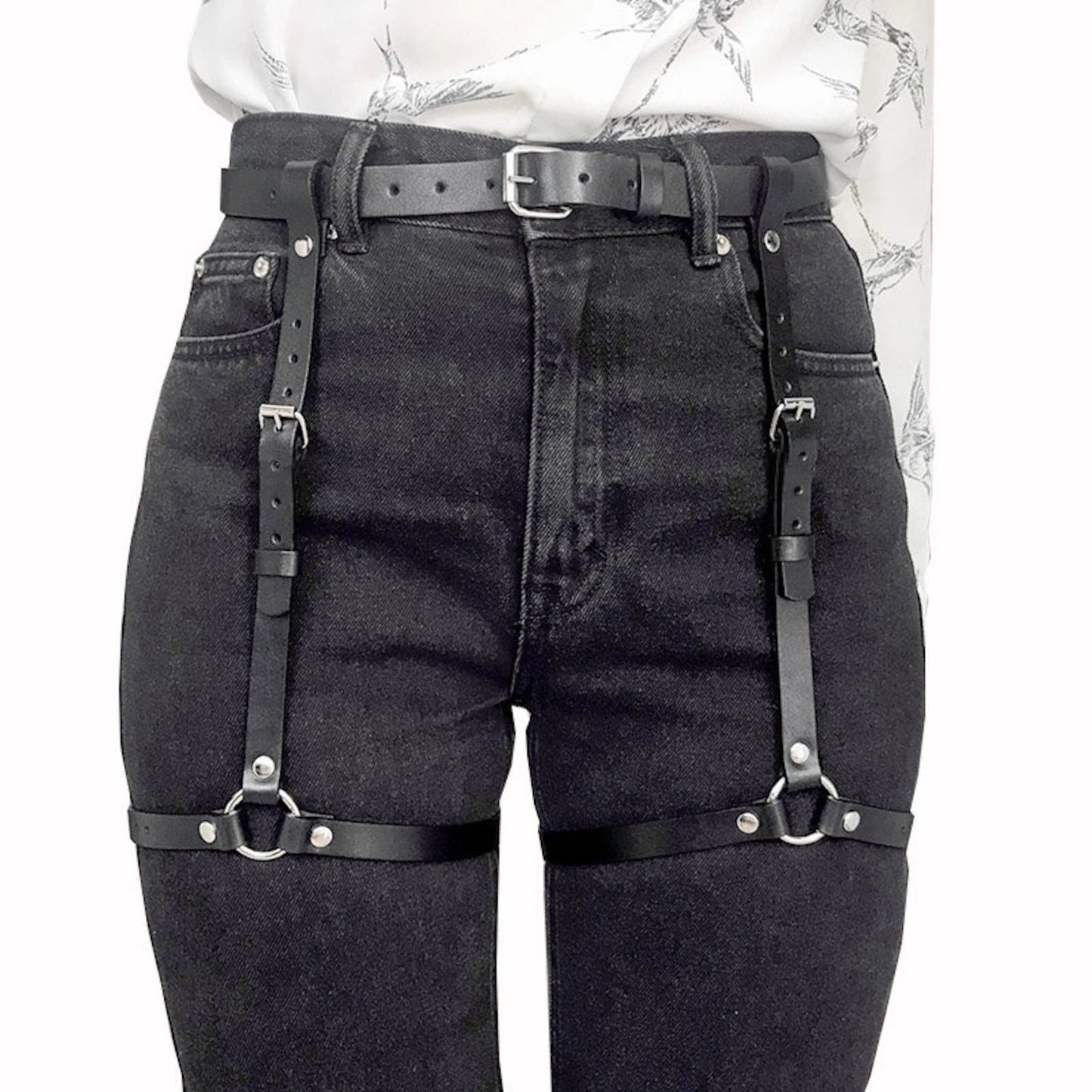 Women Fashion Harness Leg Harness Pu Leather Adjustable Studded Thigh Garter Belt Gothic Bondage lingerie