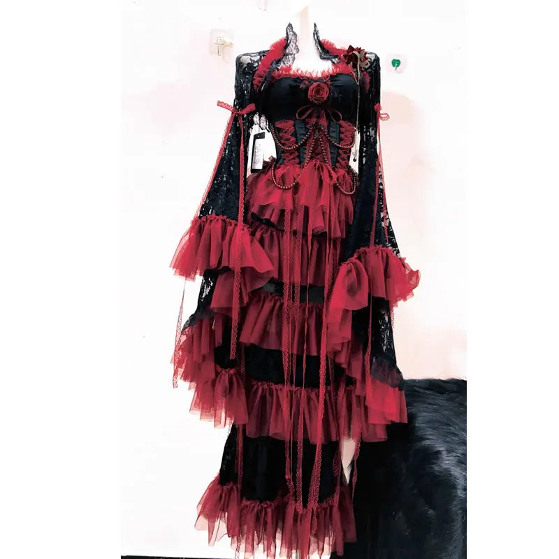 Victorian Gothic Alternative Red Black Gown Goth Dress