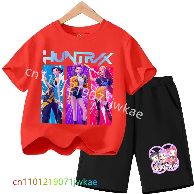 Huntrix T-shirt Set Kpop Demon Hunters Summer Clothes Shorts Rumi